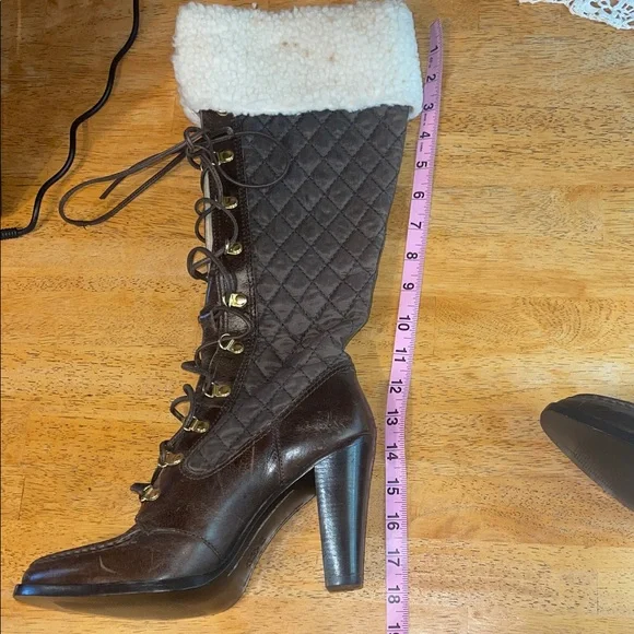 Michael Kors Leather & Quilted Heeled Boots with removable Cuff - Picture 8 of 14